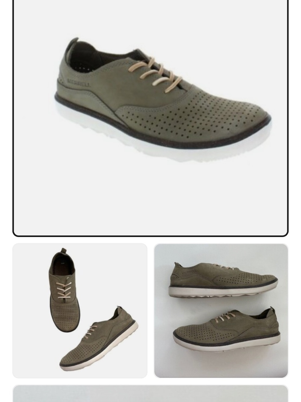 Merrell Women's Around Town Move Olive Green Perforated Lace-Up Flats. - Picture 3 of 8